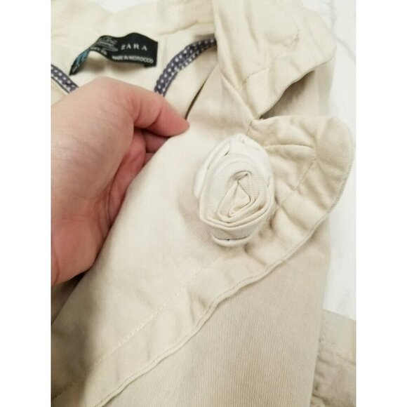 Zara TRF Chic Femme Beige Blazer Jacket With Rosette & Polka Dot Trim Size S - Picture 7 of 12